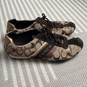 COACH Women's Jayme Signature Suede Sneakers/athletic trainers, brown, size 8